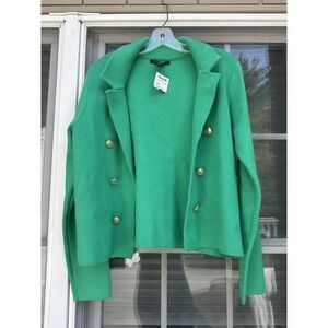 Tahari double breasted green cardigan Sweater w / gold buttons Size Large New